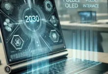 A-futuristic-laptop-with-a-sleek-ultra-thin-design-featuring-a-foldable-OLED-screen-AI-powered-interface-and-an-eco-friendly-build.-The-laptop