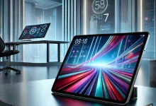 A sleek and modern Xiaomi Pad 7 tablet displayed on a futuristic desk setup, featuring a high-resolution screen and premium design.